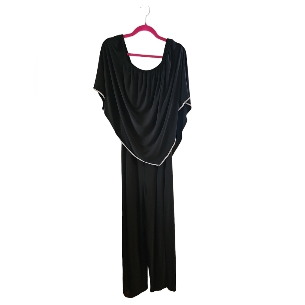 MSK sz XL Off-The-Shoulder Poncho Jumpsuit black with rhinestone trim - Picture 5 of 8